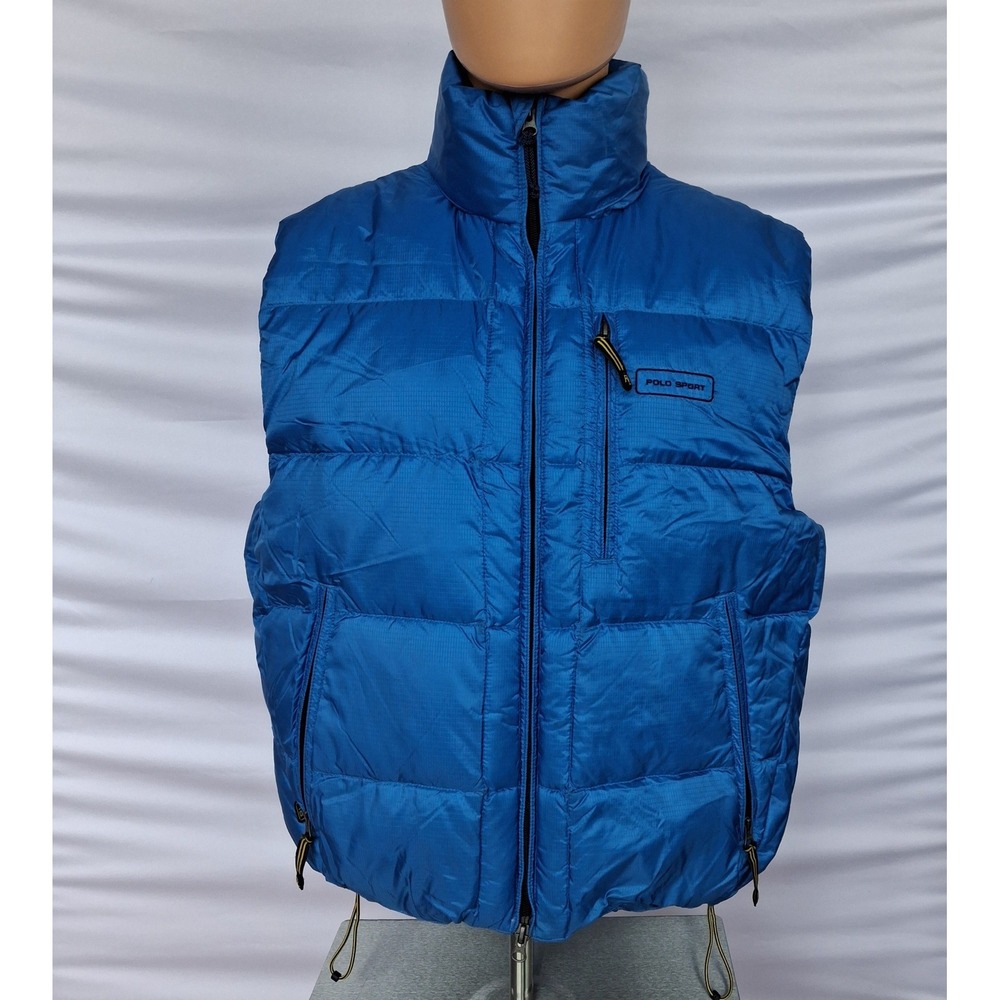 Polo Sport Ralph Lauren Blue Puffer Vest Ripstop Quilted Down Full Zip Mens L